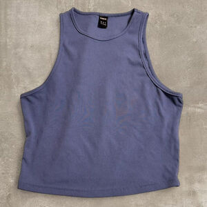 Blue Ribbed Cropped Tank Top - M